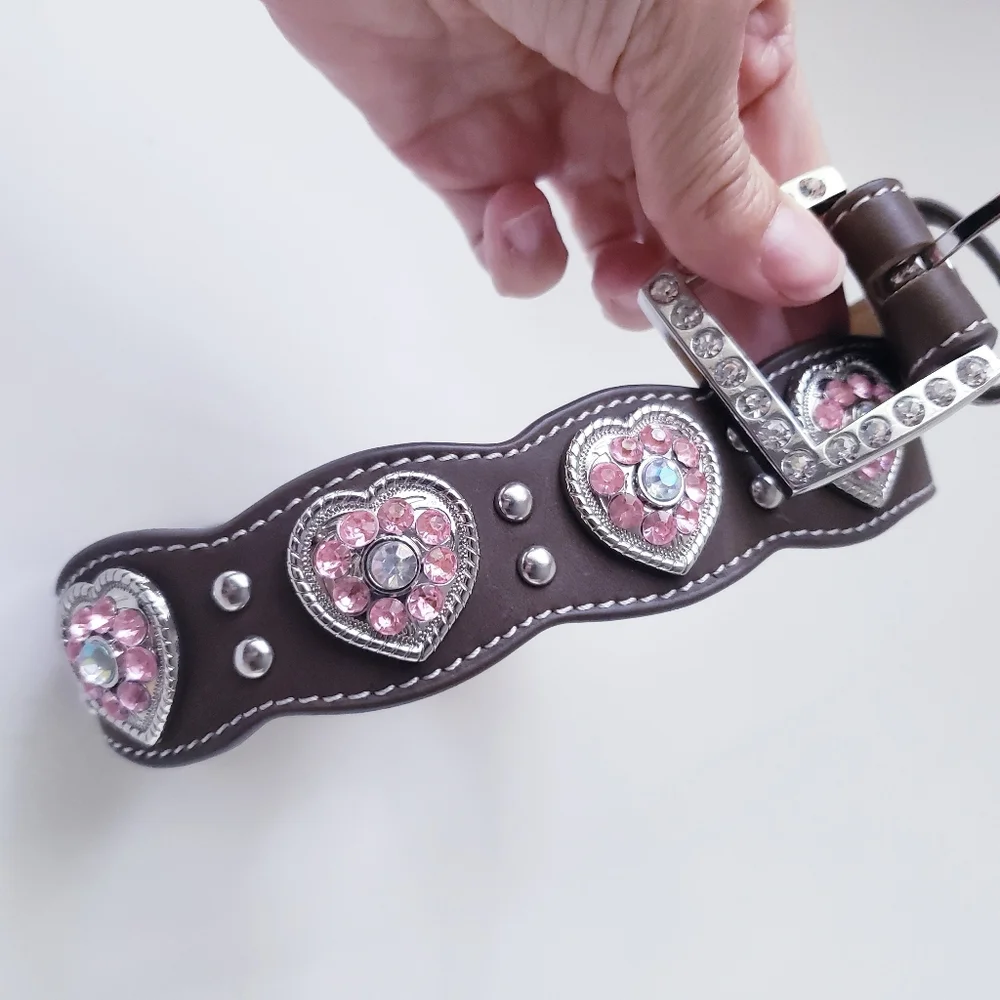 Nocona Belt Co Pink Rhinestone Heart Belt